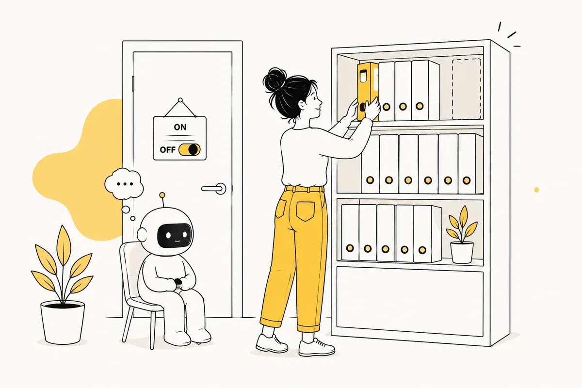 AI-бот ждёт у закрытой двери с переключателем OFF